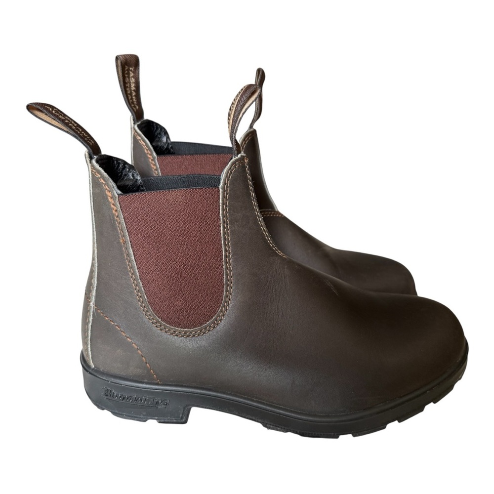Blundstone Brown Leather Chelsea Boots with Maroon Elastic - Picture 2 of 6